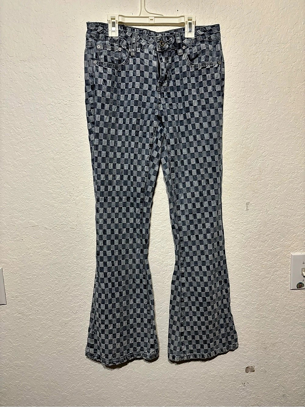 GRACE Easy Fit Flare Jeans Checkered Flare Jeans Waist 27 Blue